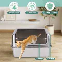 Amibud stainless steel XL litter box top view with metal lid for privacy