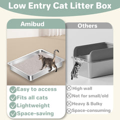 Amibud two-pack stainless steel litter box demonstrates value and durability.