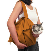 Amkune Cozy Travel cat carrier pouch front view in caramel color.