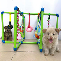 Amlmpet Puppy Play Gym hanging toys: varied textures to delight teething puppies.
