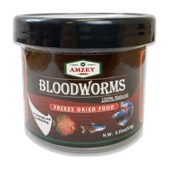 Amzey Blood Worms packaging closeup highlights premium nutrition for tropical fish