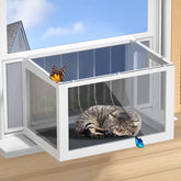 AMZOSS Cat Window Box Catio with clear panels for panoramic outdoor viewing.