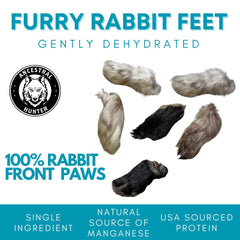 Ancestral Hunter air-dried rabbit feet close-up—crunchy texture perfect for long-lasting chews.