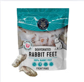 Ancestral Hunter dehydrated rabbit feet front paws—natural single-ingredient chew for dogs and cats.