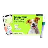 AncestryDNA dog DNA kit packaging for at-home testing and easy setup.