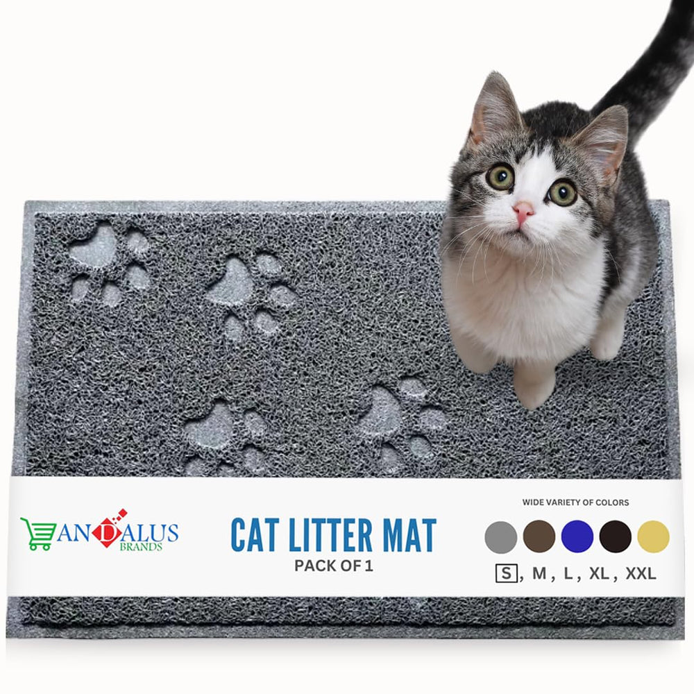 Andalus small cat litter mat grey grooved-trapping captures litter for cleaner floors.