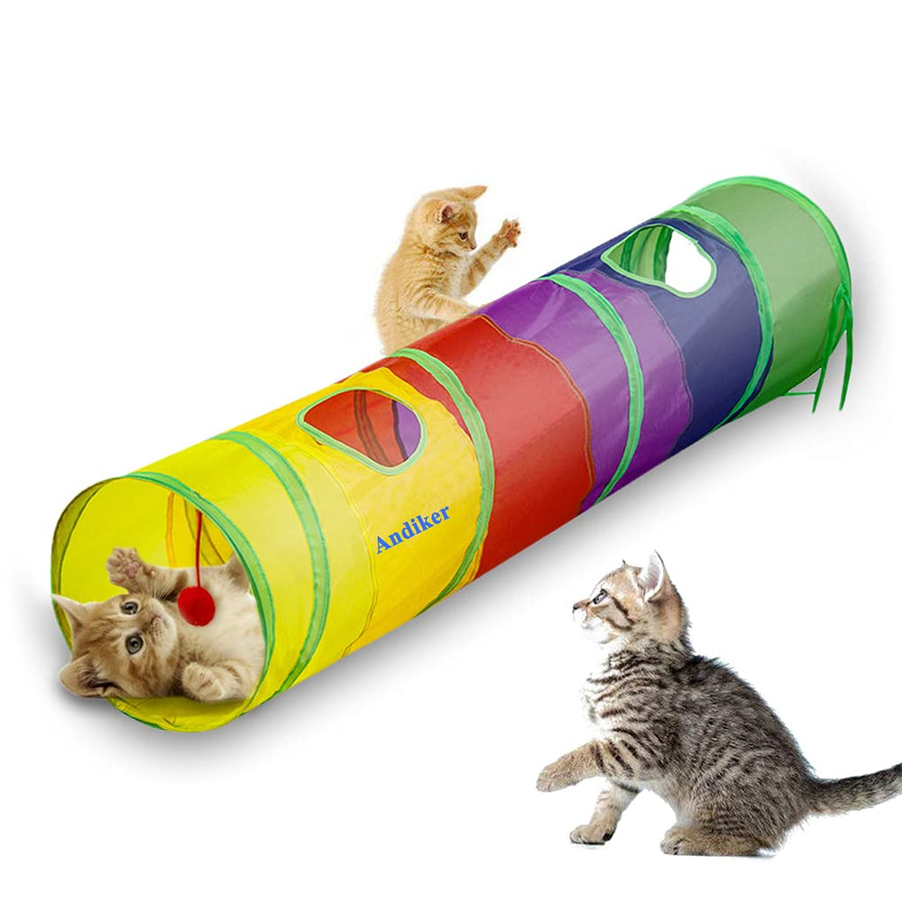 Andiker cat tunnel 45in rainbow closed view for spacious hiding and interactive play.
