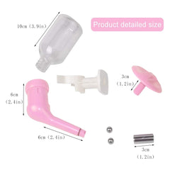 Andiker dog water bottle crate adjustable pink shows 360° versatility for comfortable drinking.