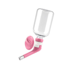 Andiker dog water bottle for crate pink no-drip angle demonstrates spill-free drinking.