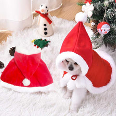 Anelekor Christmas dog clothes with red and white fur edges for elegant holiday look