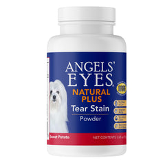 Angels’ Eyes Natural Plus tear stain powder bottle pour enables easy dosing for clearer eyes