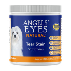 ANGELS' EYES natural tear stain chews bottle front view showing product packaging for pets