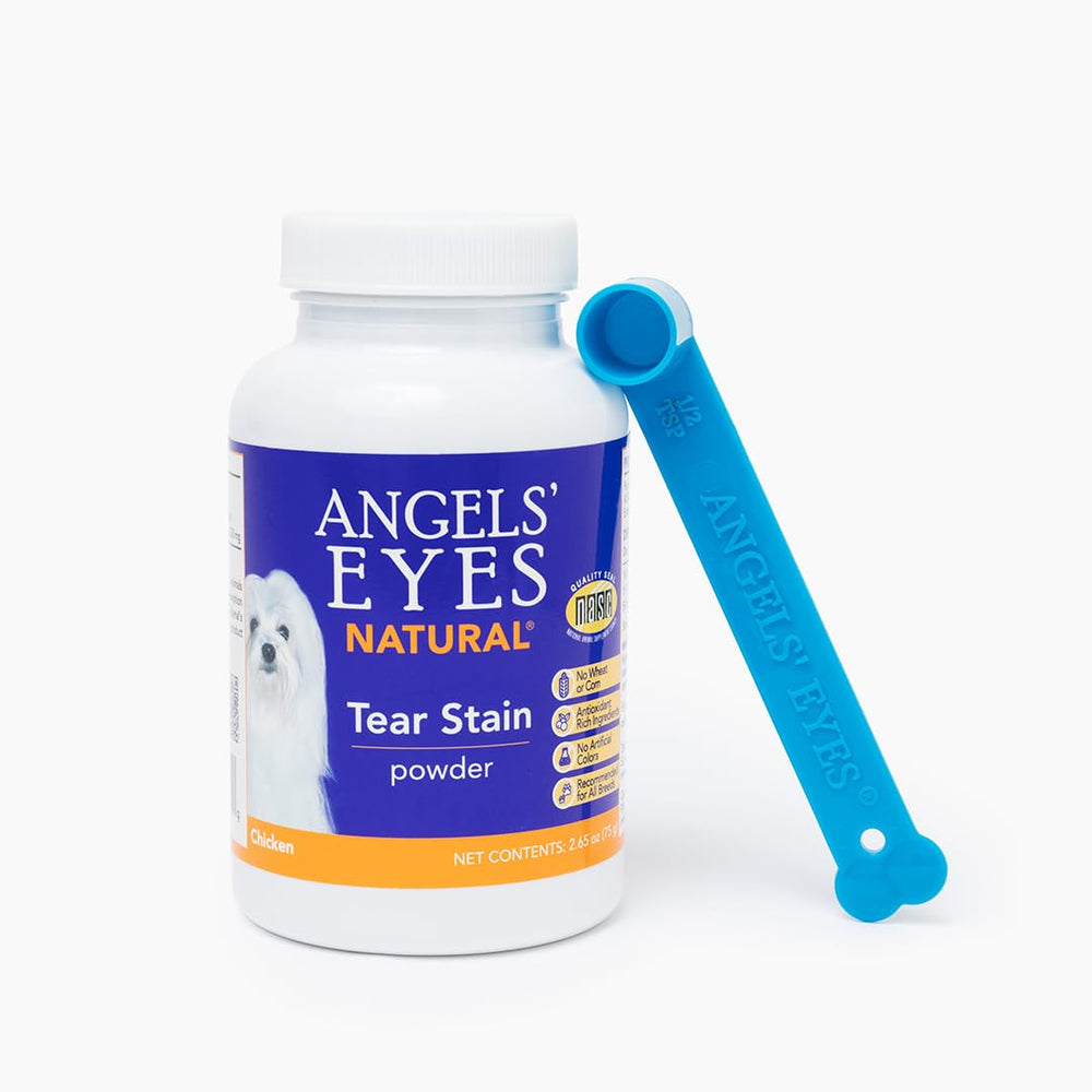 ANGELS' EYES natural tear-stain powder for dogs helps keep eyes bright.