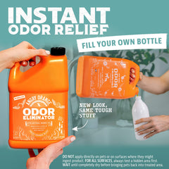 Angry Orange bottle pour shot showing easy direct application to pet messes