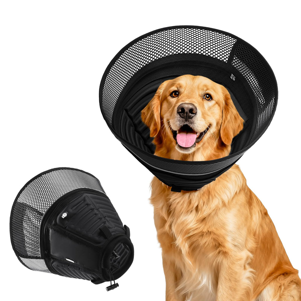 AnimaCure inflatable dog cone side view reduces licking while maintaining clear peripheral vision.