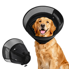 AnimaCure inflatable dog cone side view reduces licking while maintaining clear peripheral vision.