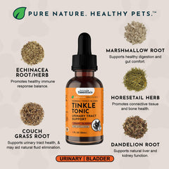 Animal Essentials Tinkle Tonic label close-up emphasizing herbal blend for urinary wellness