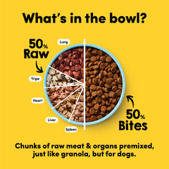 Animals Like Us RawMix50 freeze-dried bites closeup with diverse organ mix