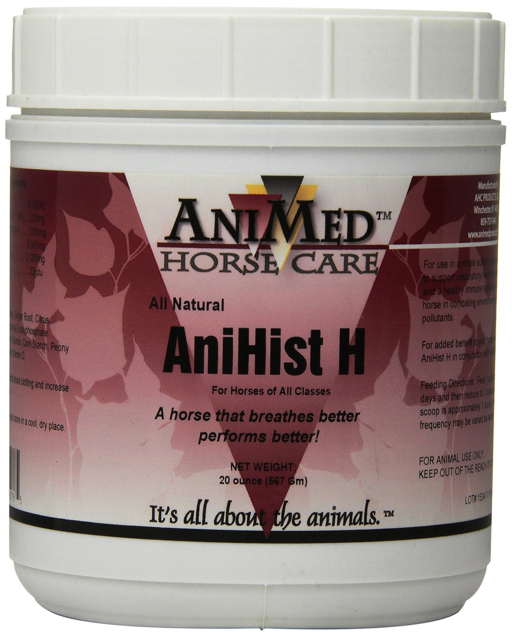 ANIMED AniHist-H powder bottle for horses supports natural respiratory comfort.