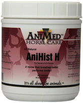 ANIMED AniHist-H powder bottle for horses supports natural respiratory comfort.