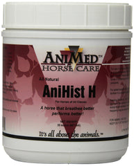 ANIMED AniHist-H powder bottle for horses supports natural respiratory comfort.