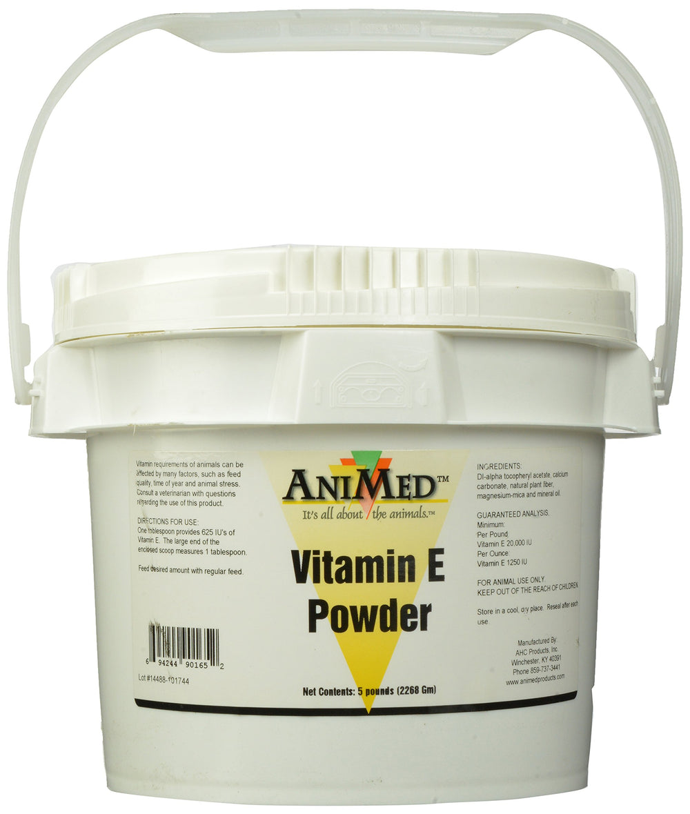 ANIMED Vitamin E Powder label for easy dosing and storage.