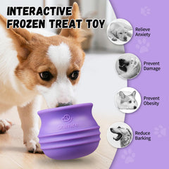 Animire treat-dispensing dog toy purple side view showcases wobble for mental stimulation.