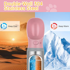Anipaw portable dog water bottle stainless steel body for durable outdoor use.