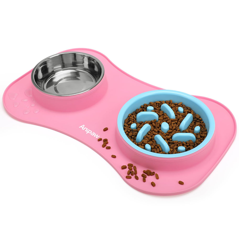 Anipaw slow feeder bowl 3in1 set promotes measured eating and cleaner mealtimes.
