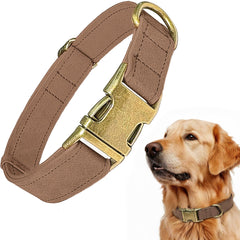 ANMUDA leather dog collar brown front view highlights soft PU leather comfort