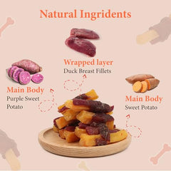 Annika duck wrapped sweet potato treats training pieces – easy to break for small dogs.