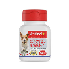 Antinol Plus bottle promoting canine joint support and mobility.