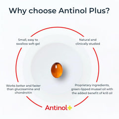Antinol Plus soft gels close-up emphasizes marine oil blend.
