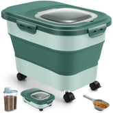 ANVS collapsible dog food container with wheels for space-saving transport.