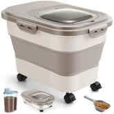 ANVS dog food storage container with collapsible design saves cupboard space.