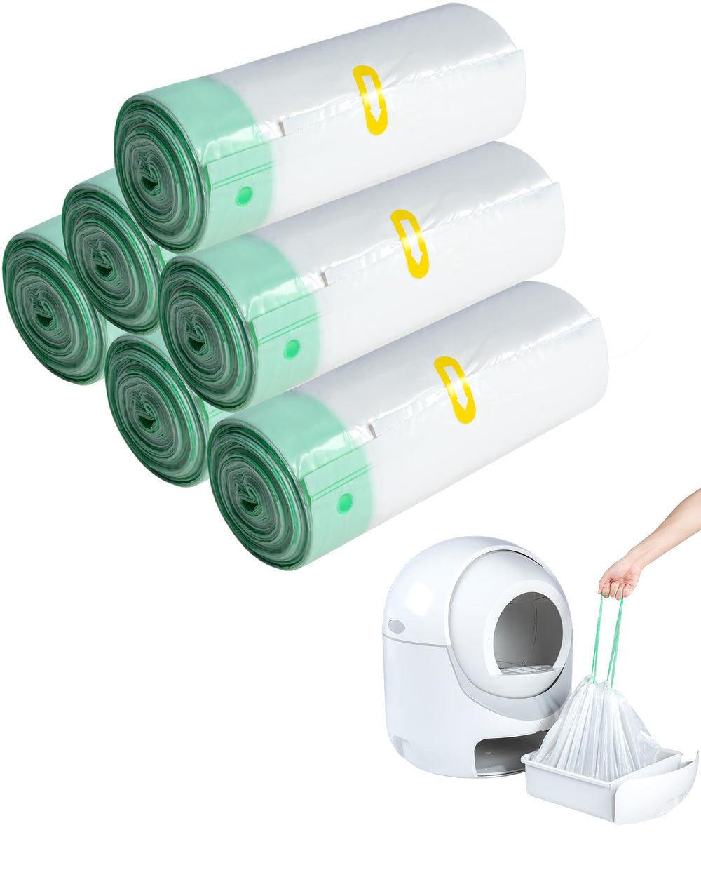 ANWA 120-count cat litter bag rolls for bulk waste containment.