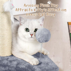 ANWA 32-inch tall cat scratching post base features plush ball for lounging rewards.