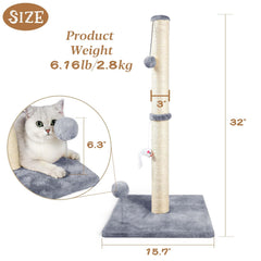 ANWA 32-inch tall cat scratching post middle mouse toy promotes exploration and exercise.