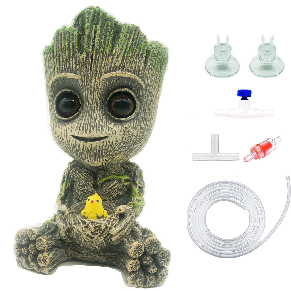 AnxunJim Groot aquarium bubbler decor enhances lively tank scenery with gentle bubbles.