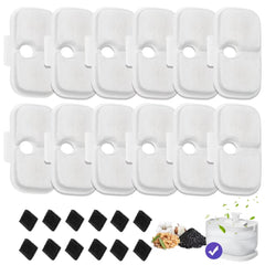 AnyEnjoy cat water fountain filter packaging highlights a 12-pack for PETLIBRO compatibility, convenient reservoir replacements.