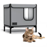 Anysiny outdoor cat house exterior with elevated stakes for warmth and moisture protection.