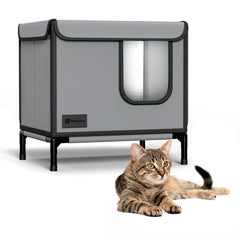Anysiny outdoor cat house exterior with elevated stakes for warmth and moisture protection.