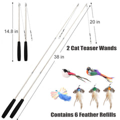 Aobvrey cat teaser wand with bird refills in action for hunting-style play.