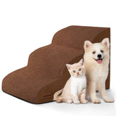 Aodisman 3-Step Dog Ramp brown side view helps small dogs reach the sofa with ease