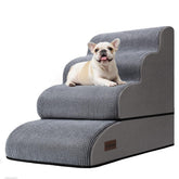 Aodisman 4-step dog stairs placed at the bed edge for easy pet access.