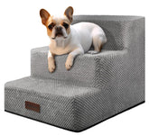 Aodisman dog stairs on a grey couch; 3-step design helps small dogs reach the sofa safely.