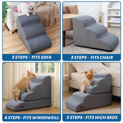 aodisman dog stairs 5-step in use on elevated bed for gentle ascent.