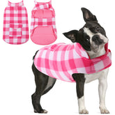AOFITEE dog coat plaid winter shows versatile warmth on two sides for stylish cold-weather walks.