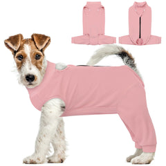 AOFITEE dog recovery sleeve hind leg XS front view protects surgical site while allowing mobility.