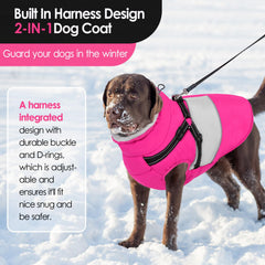 AOFITEE Dog Winter Coat back view showing built-in harness for secure leash control.